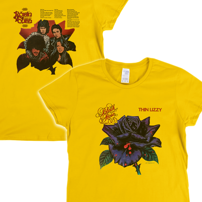 Thin Lizzy Black Rose Front And Back Womens T-Shirt