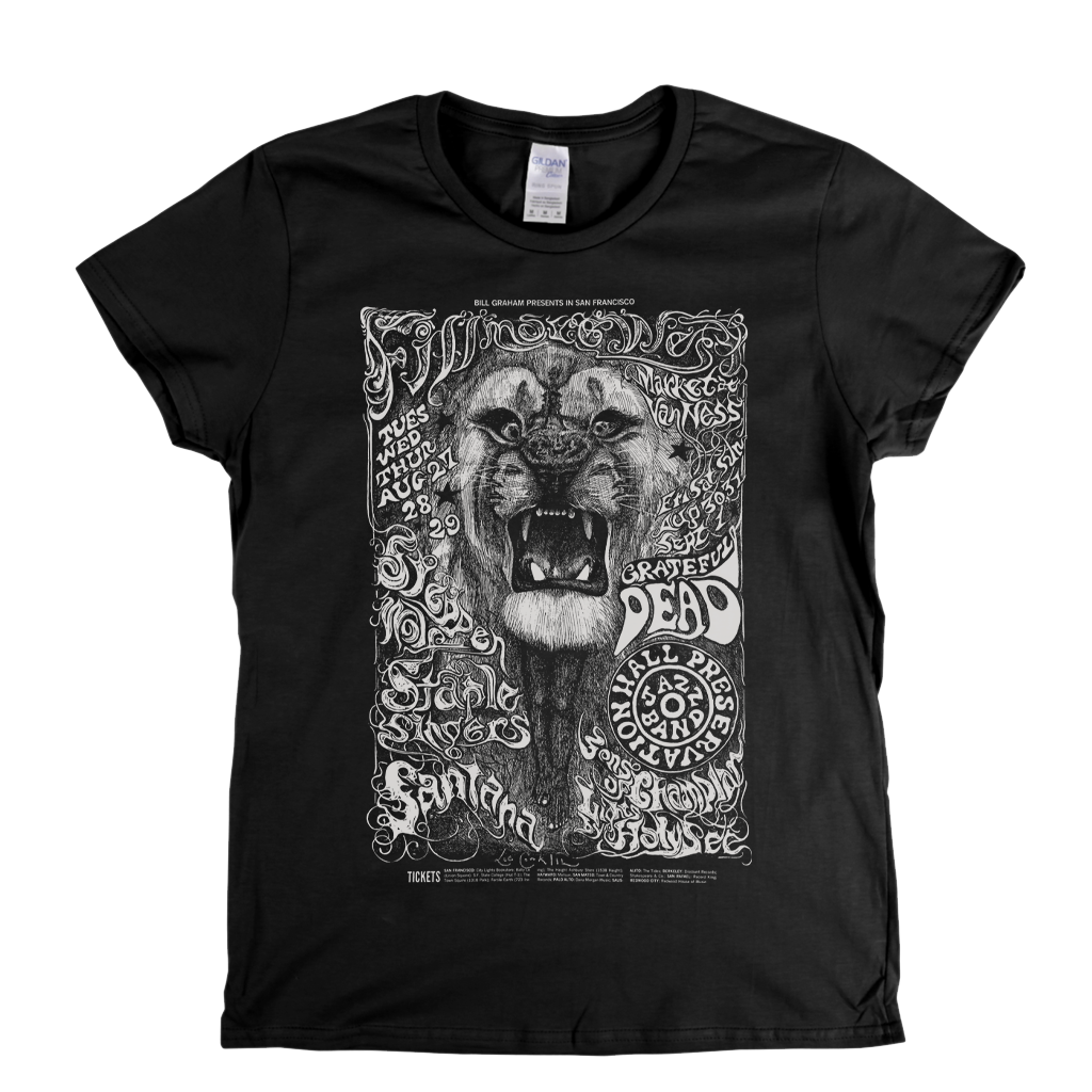 Fillmore West Poster Dead Steppenwolf Santana Womens T-Shirt